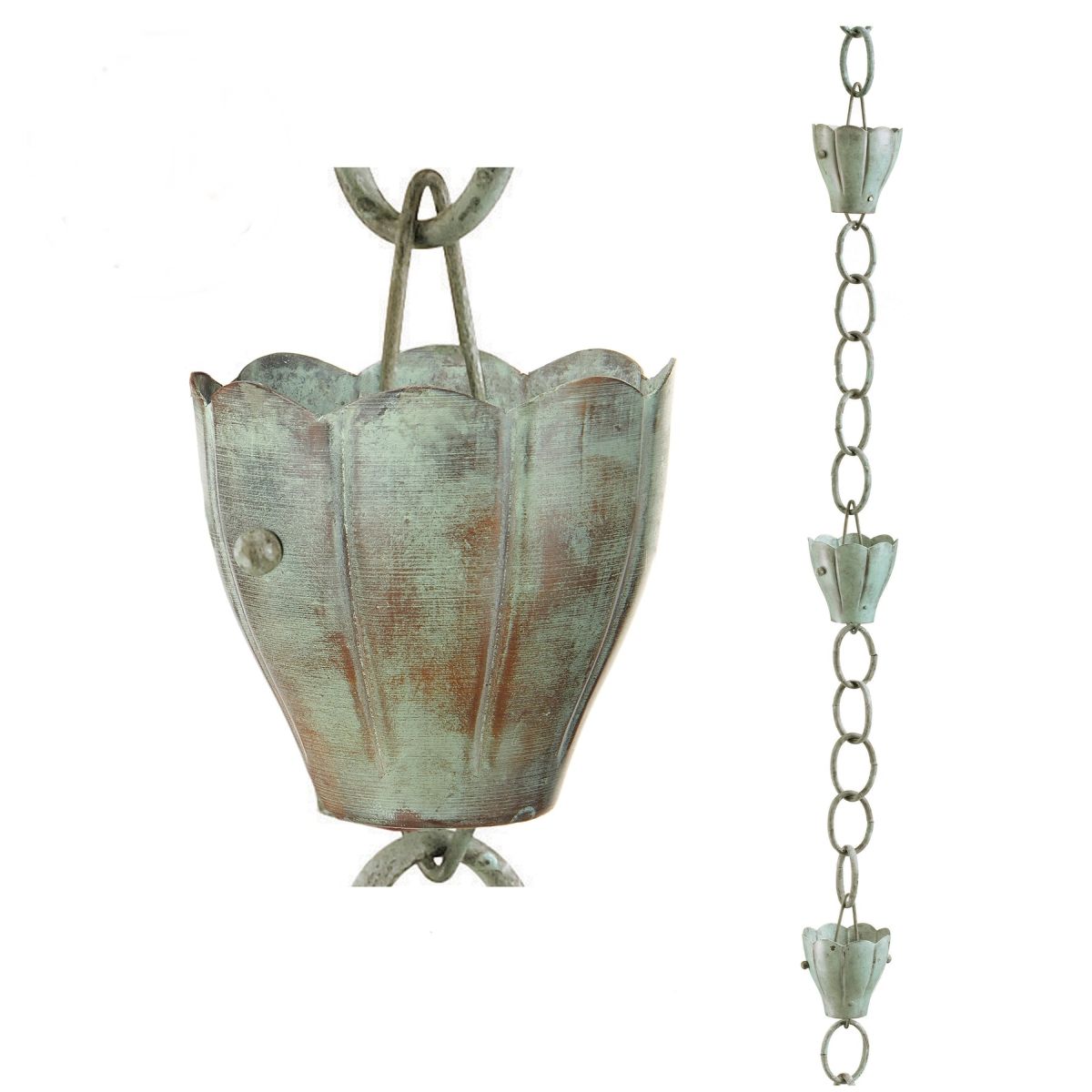 6 Cup Crocus Blue Verde Copper Rain Chain 8.5 ft.